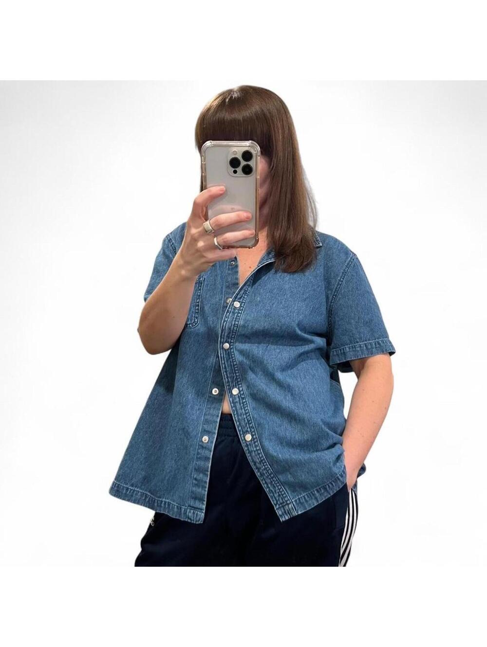 Y2K Denim Button Up Shirt Short Sleeve Oversized